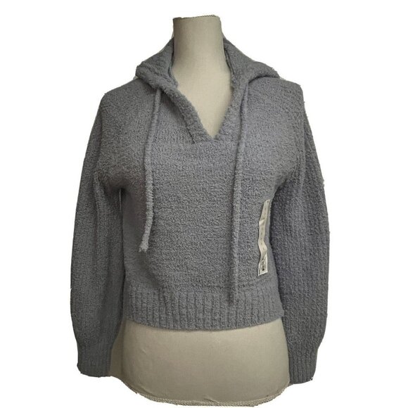 SO Womens Blue Pullover Crop V-Neck Hoodie Chunky Sweater Small Stretch New - Picture 2 of 9